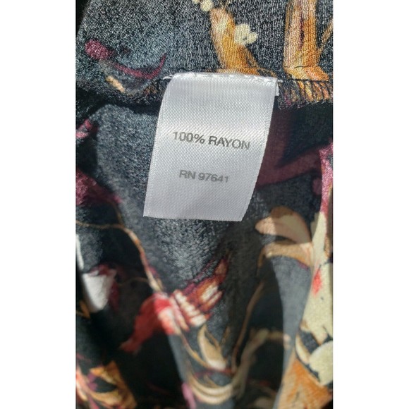 J. Jill Womens Sz S Floral Bird Patterned Rayon Blouse Keyhole Back 3/4 Sleeves - Picture 9 of 10